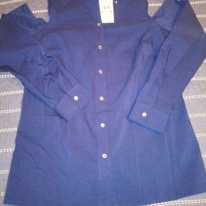 Micheal Kors True Navy Button Down Cold Shoulder, Size M